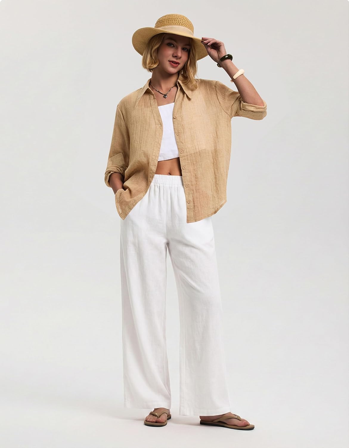 Amelia Rose White Wide Leg Pants