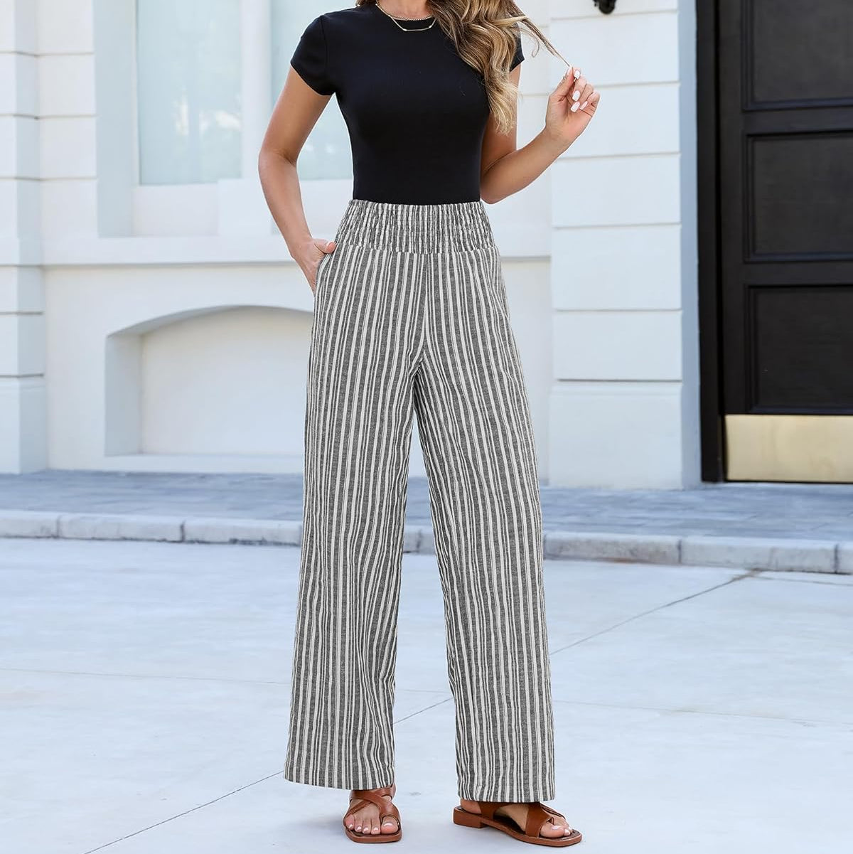 Hazel Brooks Striped Wide Leg Pants