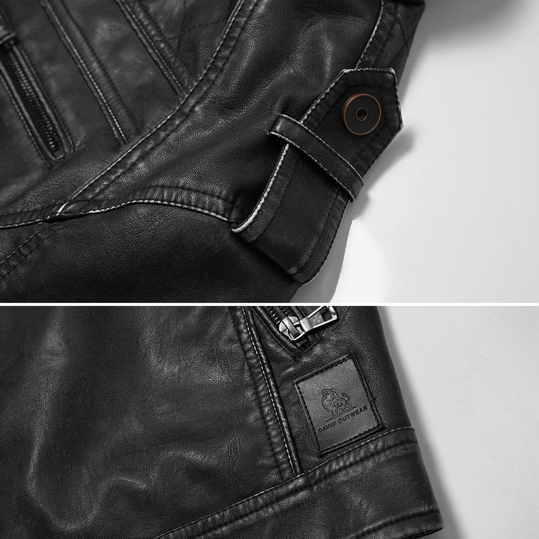 Men's Engine Embroidered Leather Jacket