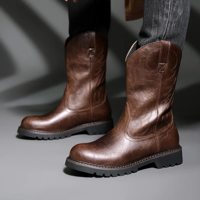 James Parker Rugged Leather Cowboy Boots