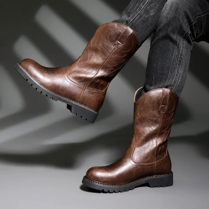 James Parker Rugged Leather Cowboy Boots