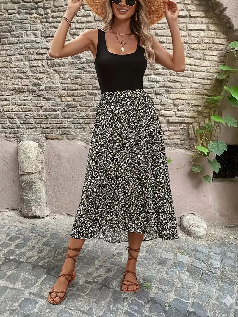 Lily Collins Floral Midi Dress