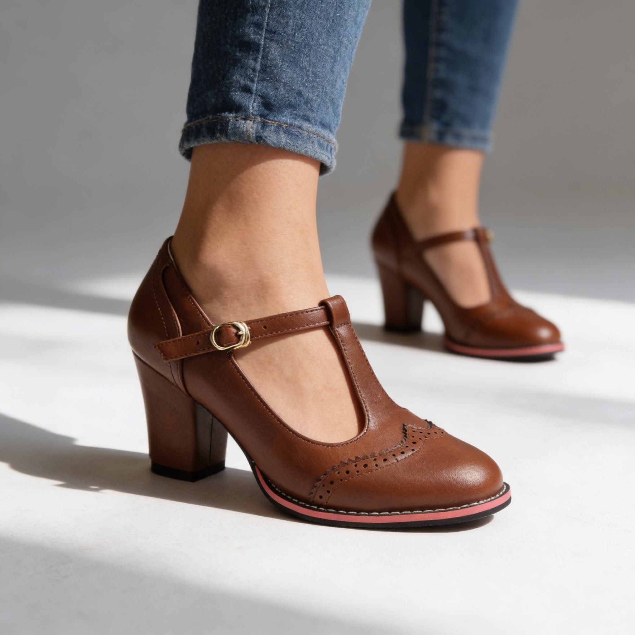 Ainsley Brogue T-Strap Block Heels_4