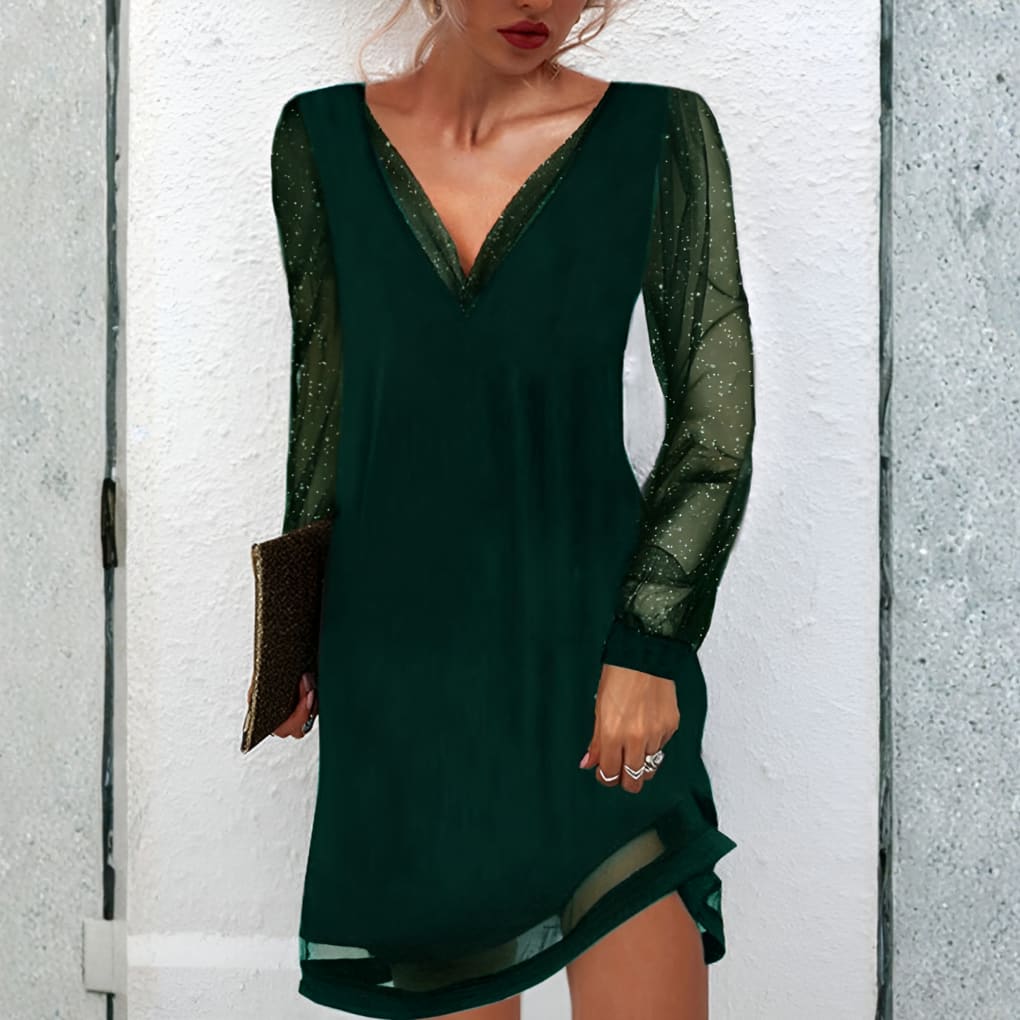Josephine Glitter Mesh Sleeve Party Mini Dress_3