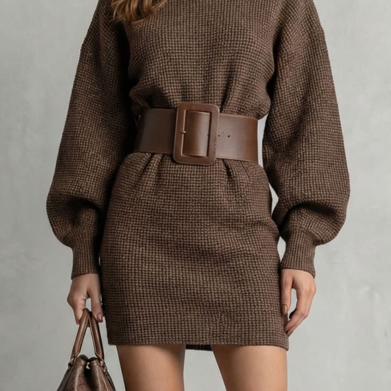 Louise Belted Waffle Knit Sweater Dress_1