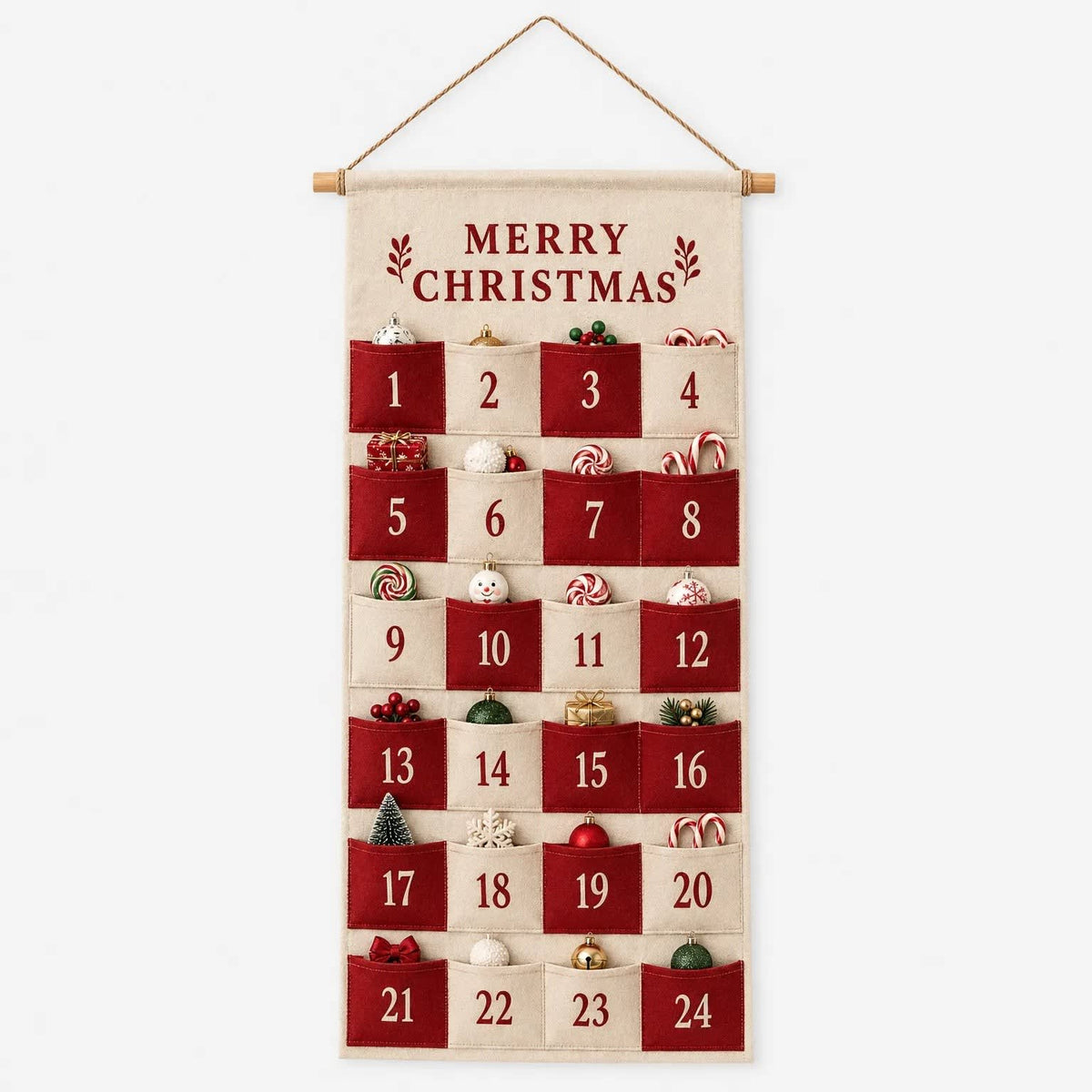 Fabric Advent Calendar 2026 with 24 Pockets to Fill Holiday Countdown Reusable Wall Hanging_2