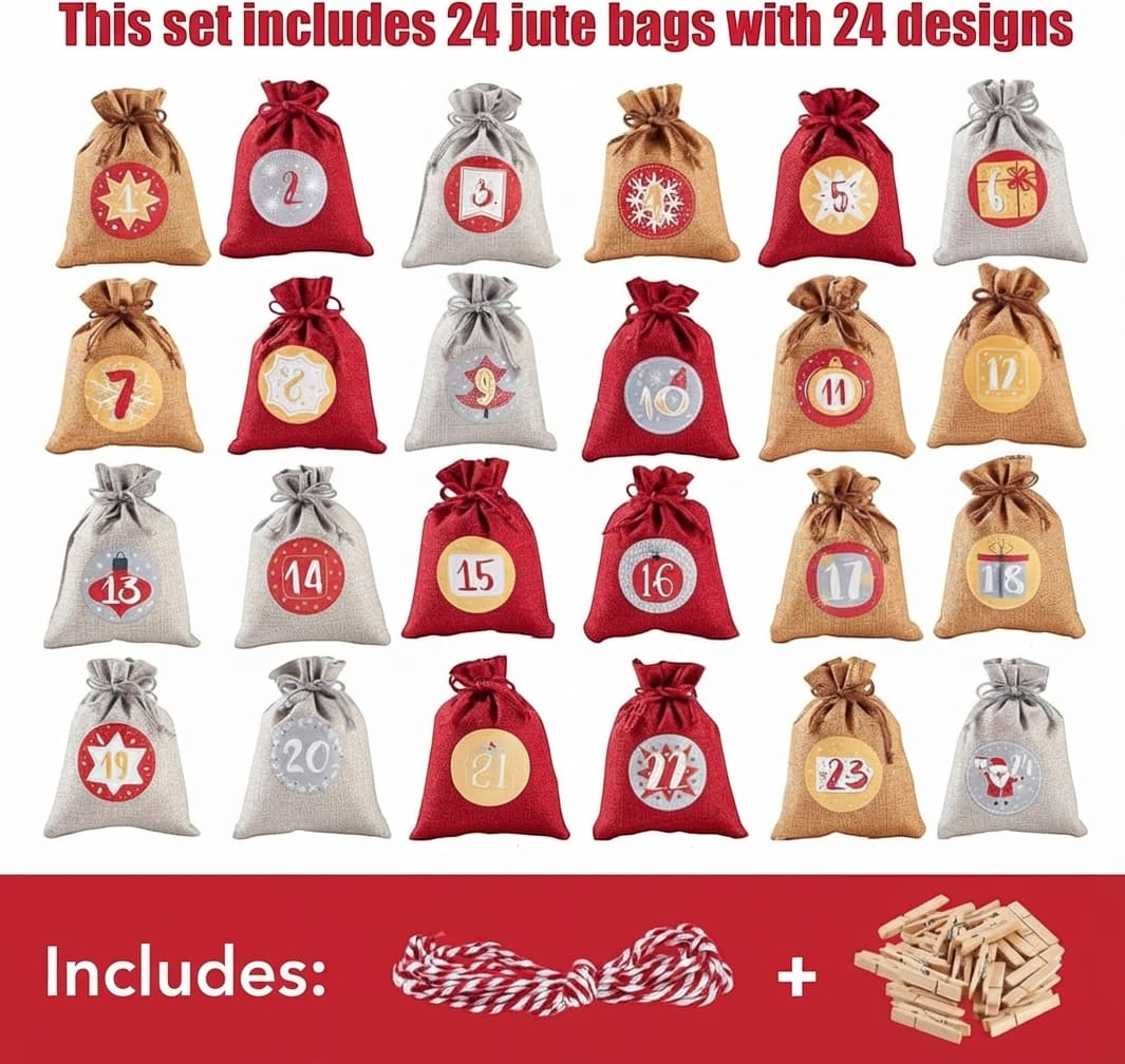 Reusable Advent Calendar 2026 with 24 Numbered Bags and Hanging Cord Holiday Countdown_6