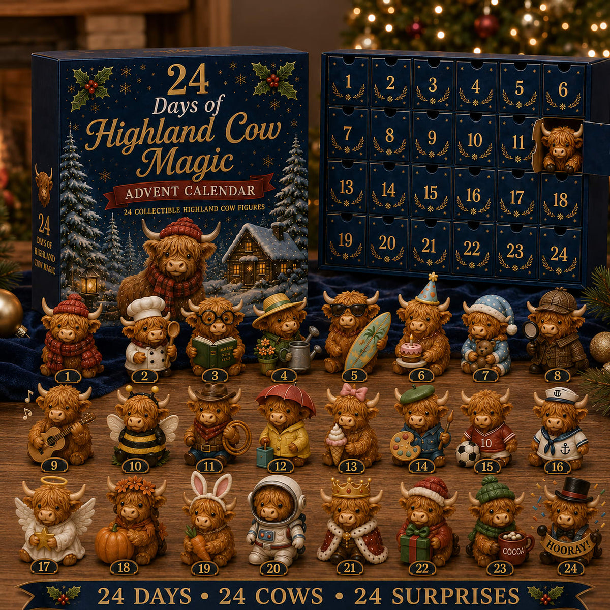 Highland Cow Advent Calendar 2026 with 24 Mini Figures Holiday Countdown Gift for Highland Cow Lovers_4