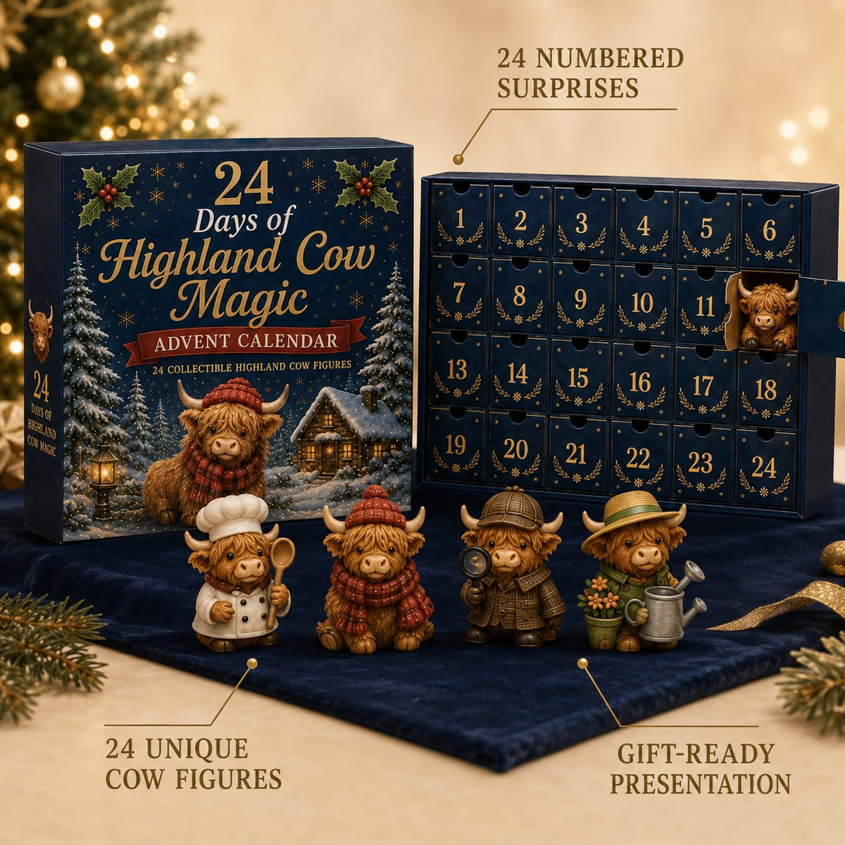 Highland Cow Advent Calendar 2026 with 24 Mini Figures Holiday Countdown Gift for Highland Cow Lovers_7