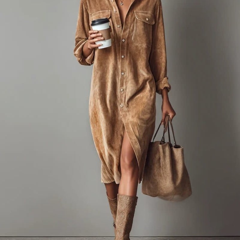 Rhodanthe Corduroy Button Down Shirt Dress_1