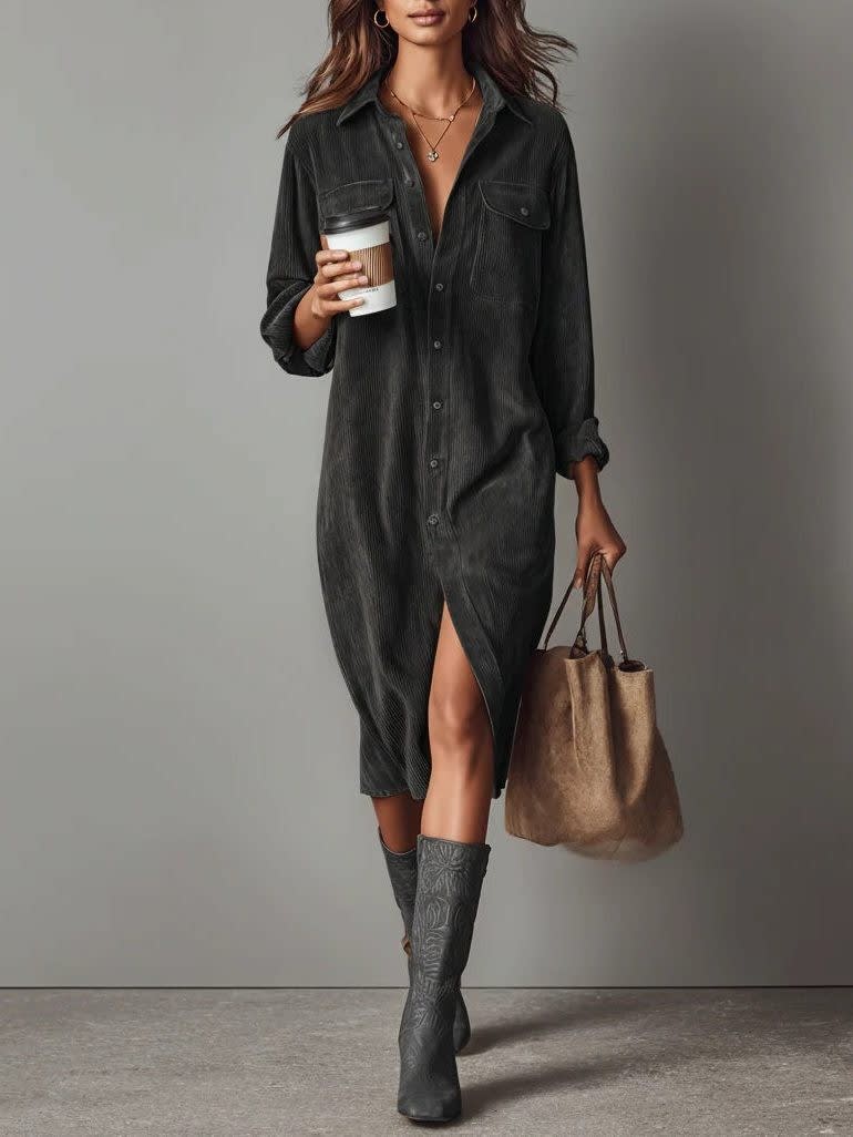 Rhodanthe Corduroy Button Down Shirt Dress_11