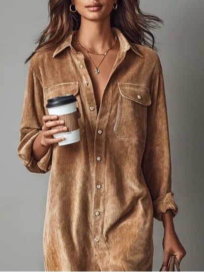 Rhodanthe Corduroy Button Down Shirt Dress_2