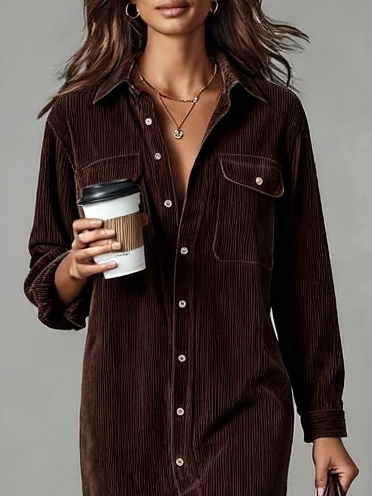 Rhodanthe Corduroy Button Down Shirt Dress_8