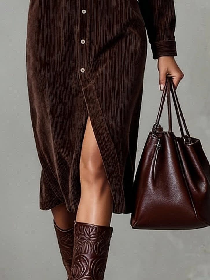 Rhodanthe Corduroy Button Down Shirt Dress_9