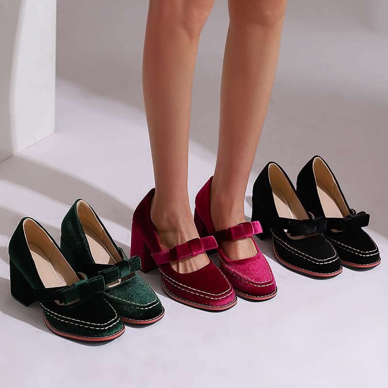 Rosetta Velvet Block Heel Mary Jane Pumps_11