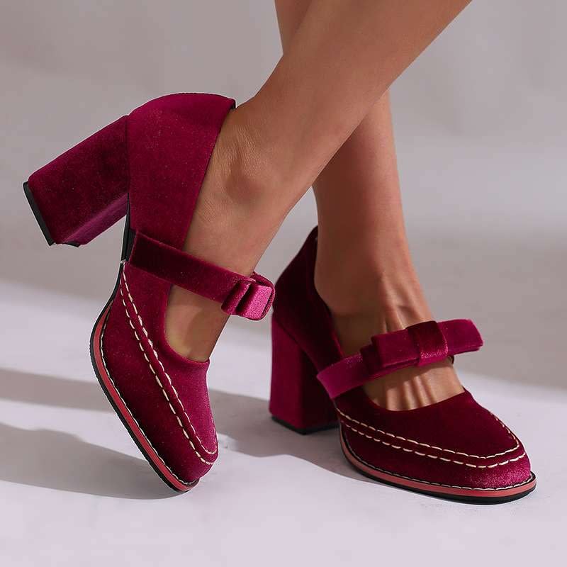 Rosetta Velvet Block Heel Mary Jane Pumps_13
