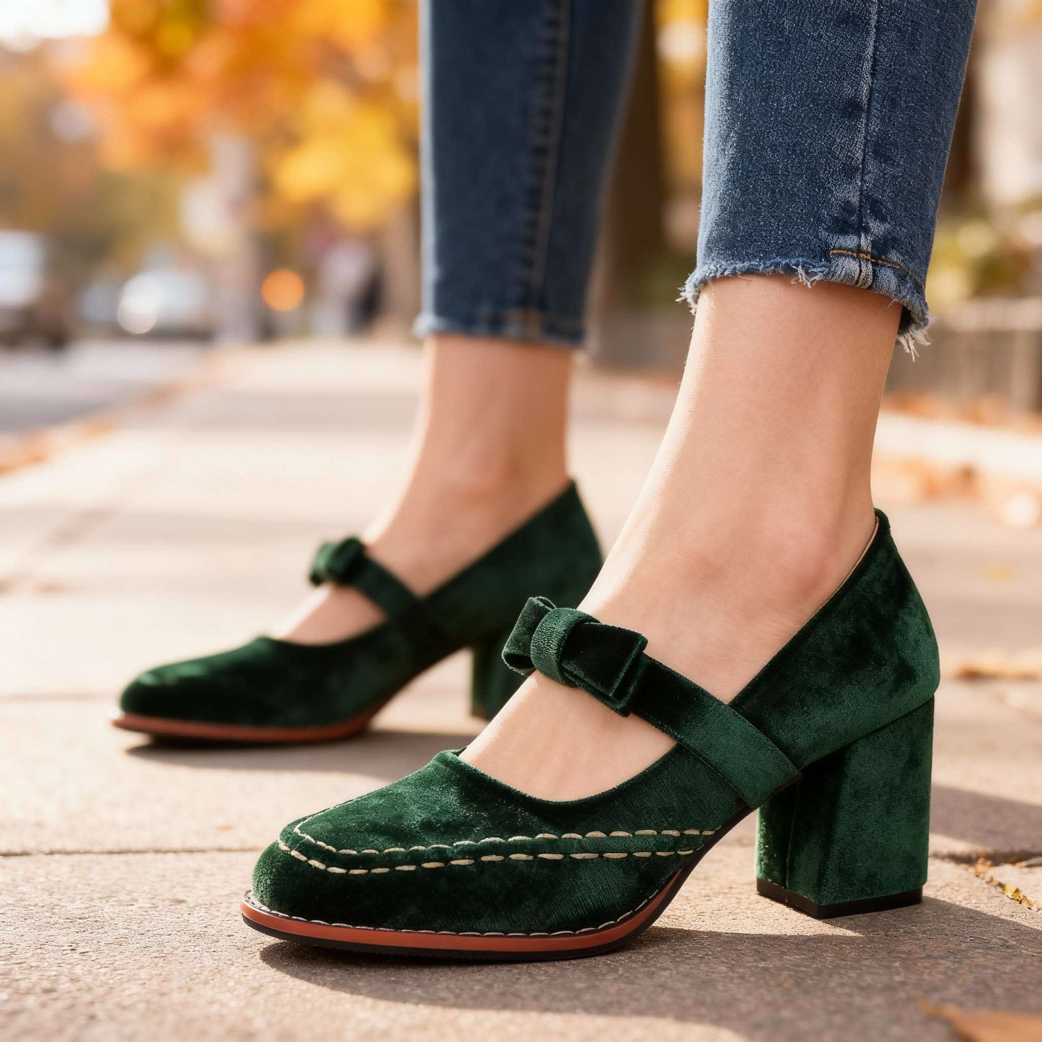 Rosetta Velvet Block Heel Mary Jane Pumps_2