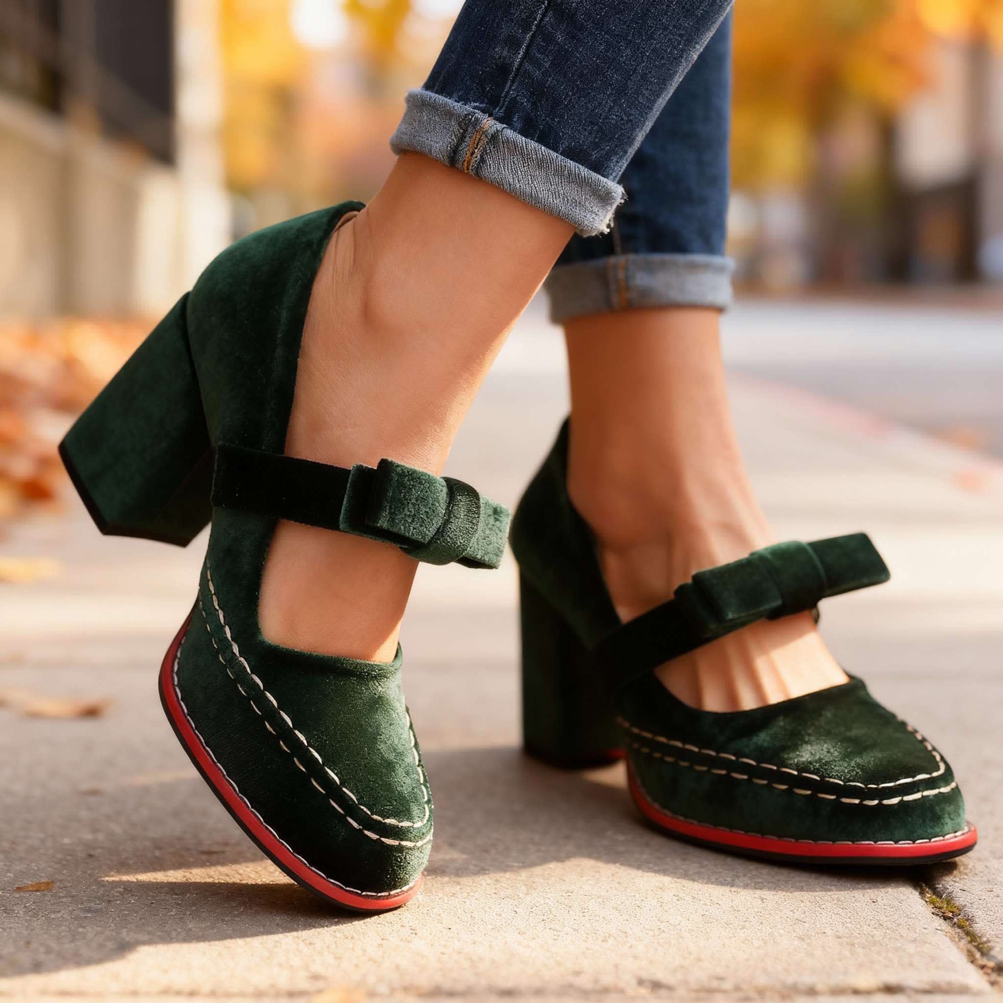Rosetta Velvet Block Heel Mary Jane Pumps_5
