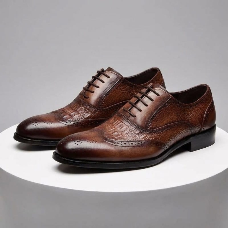 Weldon Croc Embossed Leather Brogue Shoes_1