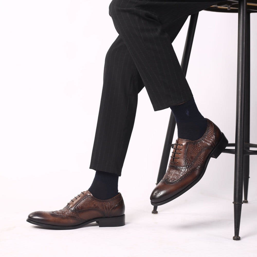 Weldon Croc Embossed Leather Brogue Shoes_11