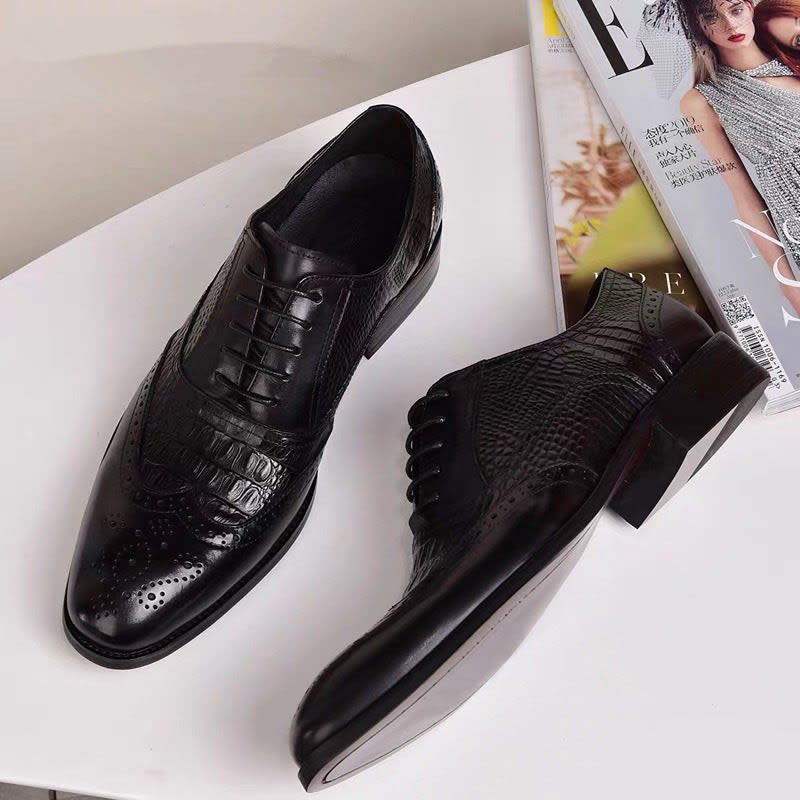 Weldon Croc Embossed Leather Brogue Shoes_12