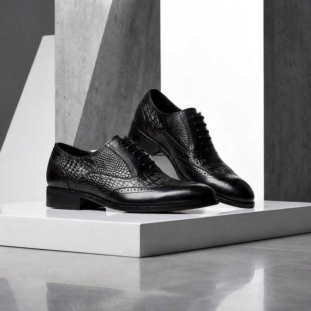 Weldon Croc Embossed Leather Brogue Shoes_14