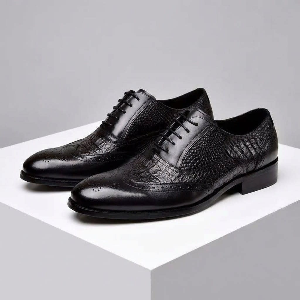 Weldon Croc Embossed Leather Brogue Shoes_2