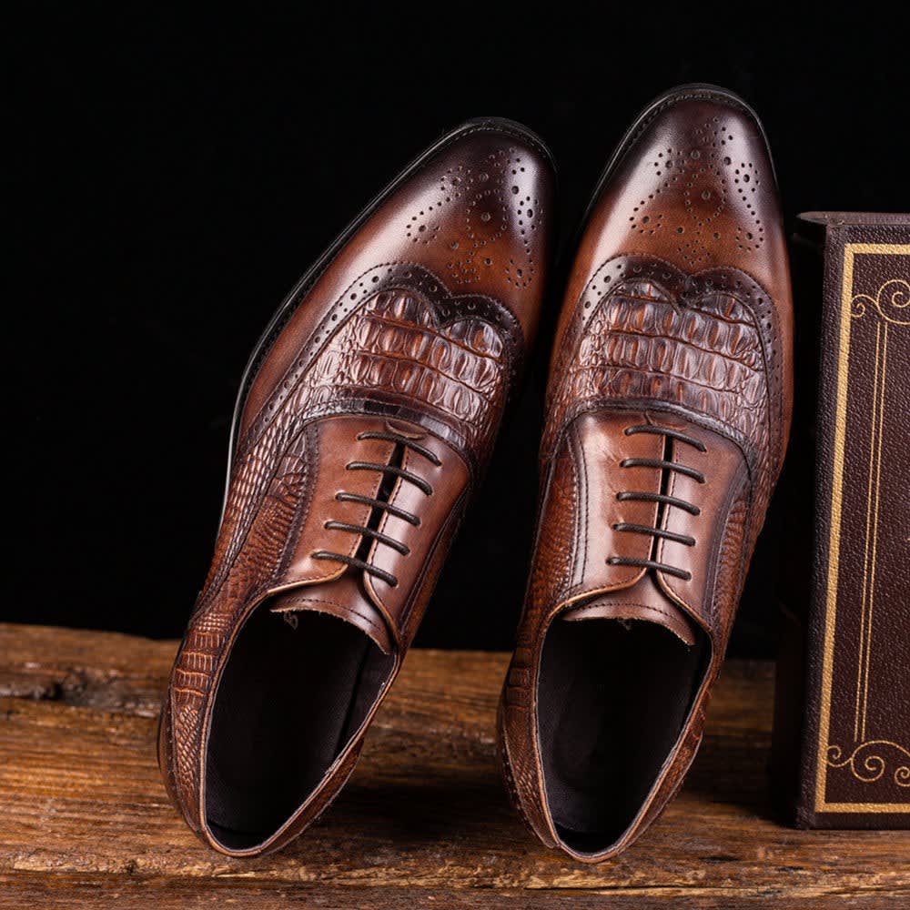 Weldon Croc Embossed Leather Brogue Shoes_6