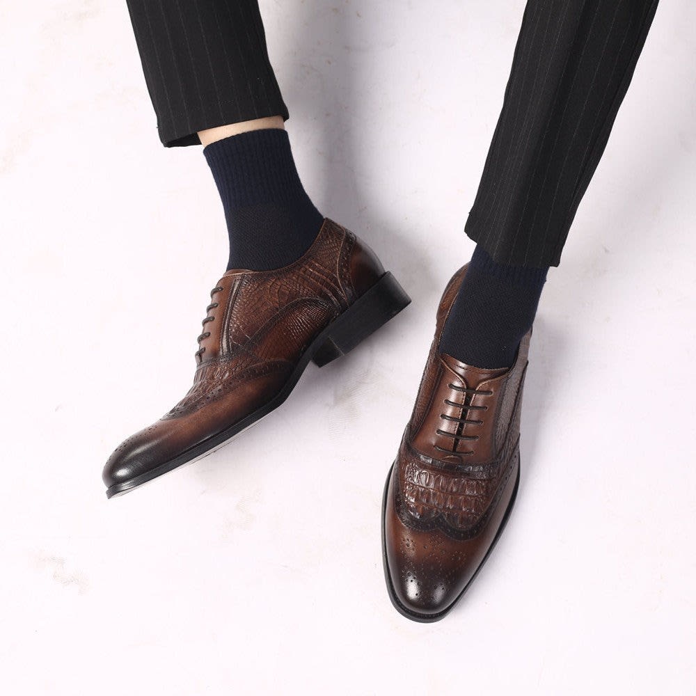 Weldon Croc Embossed Leather Brogue Shoes_8
