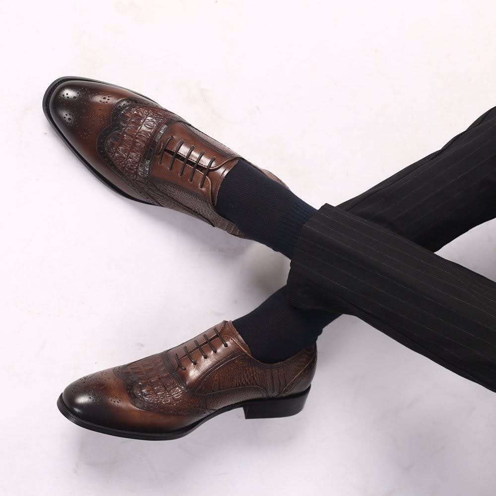 Weldon Croc Embossed Leather Brogue Shoes_9