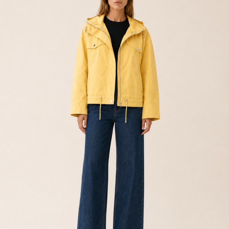 Iris Butter Yellow Hooded Moto Biker Jacket_1