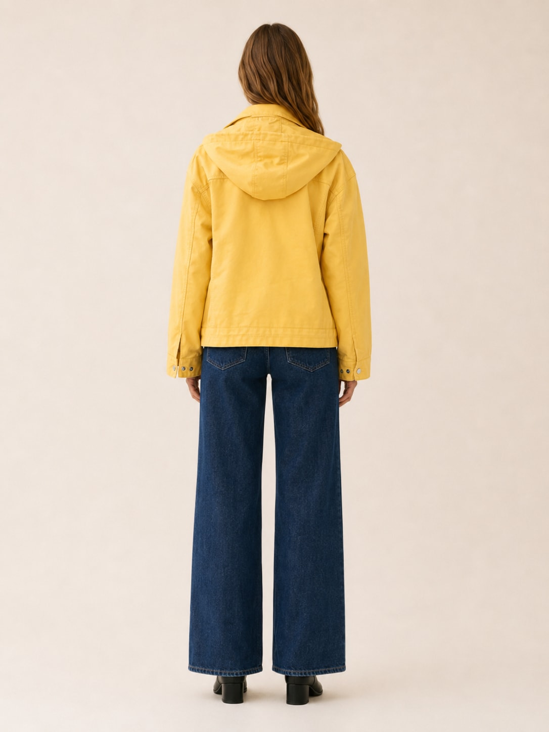 Iris Butter Yellow Hooded Moto Biker Jacket_2