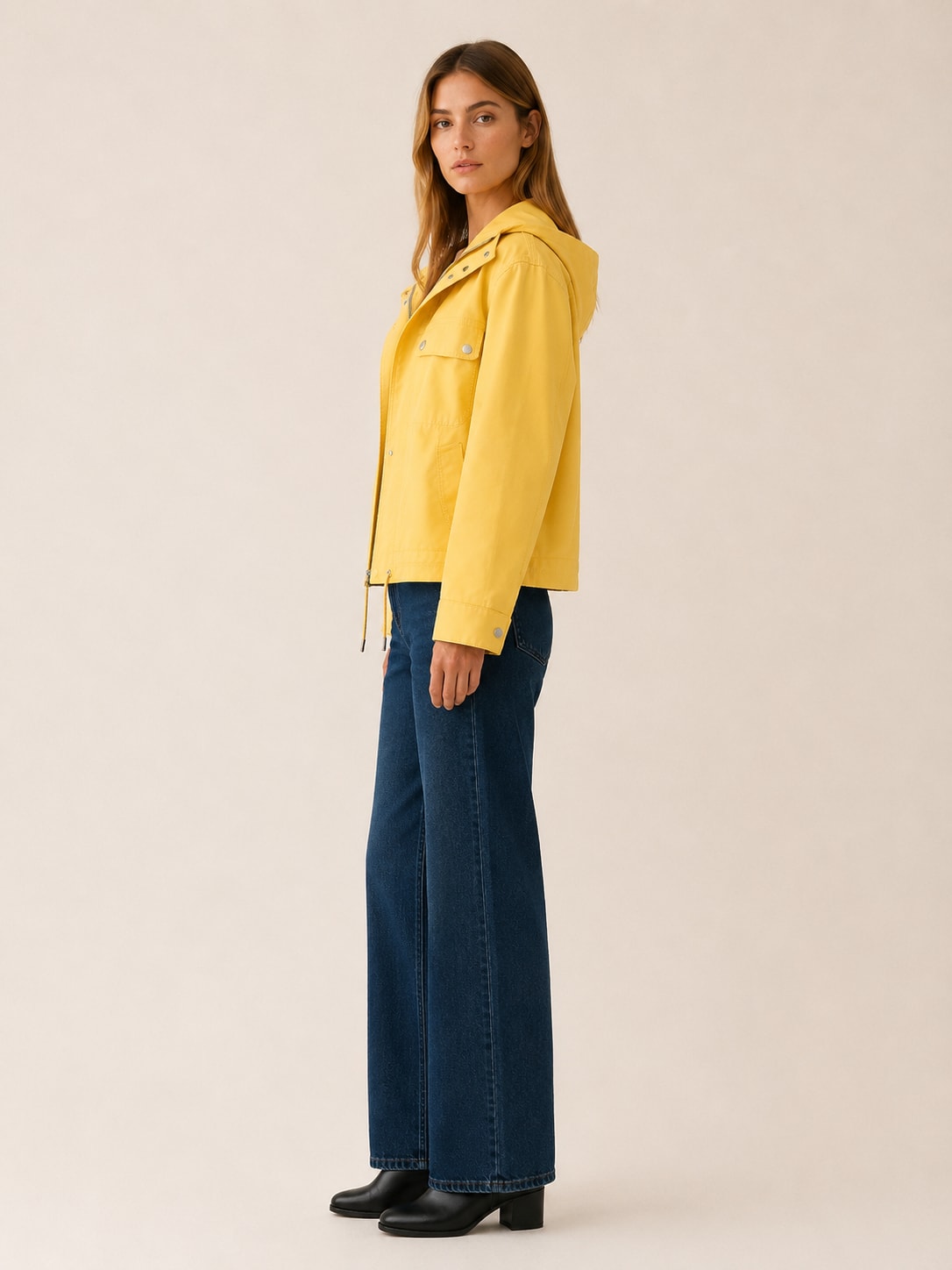 Iris Butter Yellow Hooded Moto Biker Jacket_3