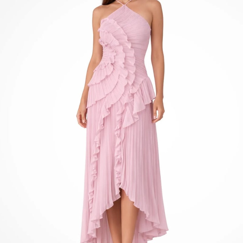 Katya Ruffle Trim Halter Neck Wedding Guest Maxi Dress_1