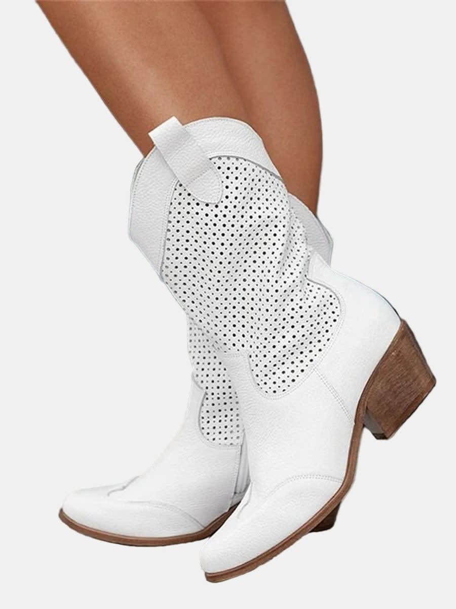 Claire Perforated Faux Suede Western Boots_8