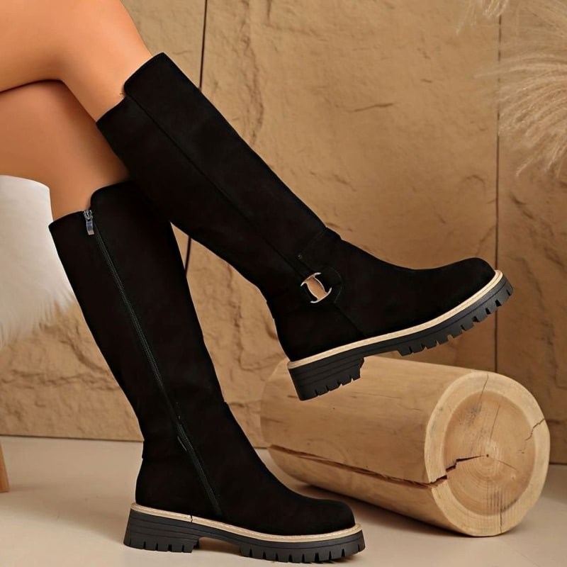 Laura Faux Suede Lug Sole Knee High Boots_1