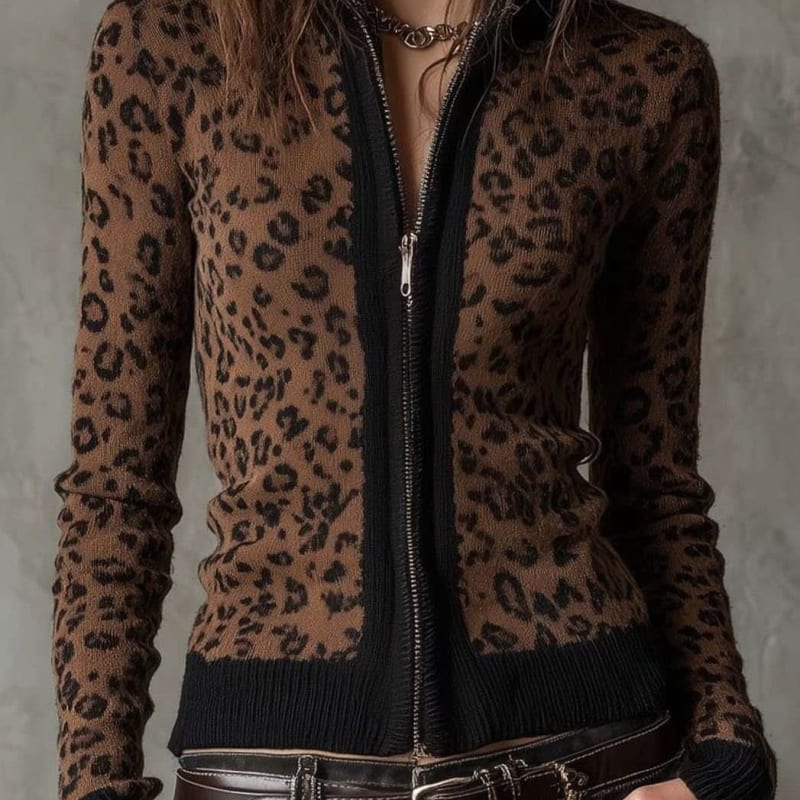 Keira Leopard Print Zip Up Knit Cardigan_1