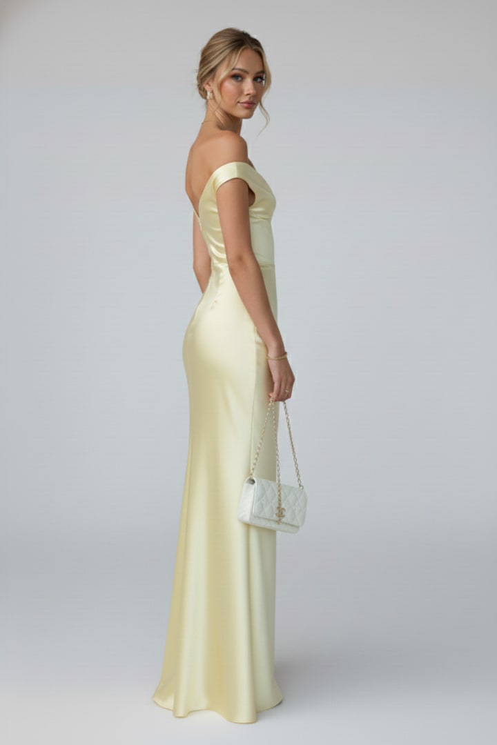 Saskia Butter Yellow Off Shoulder Satin Homecoming Maxi Dress_5