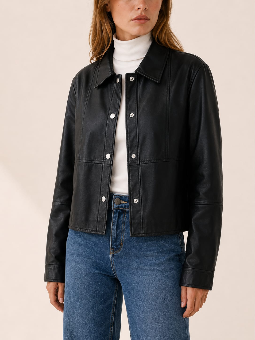 Marina Cropped Snap Front Faux Leather Jacket_4