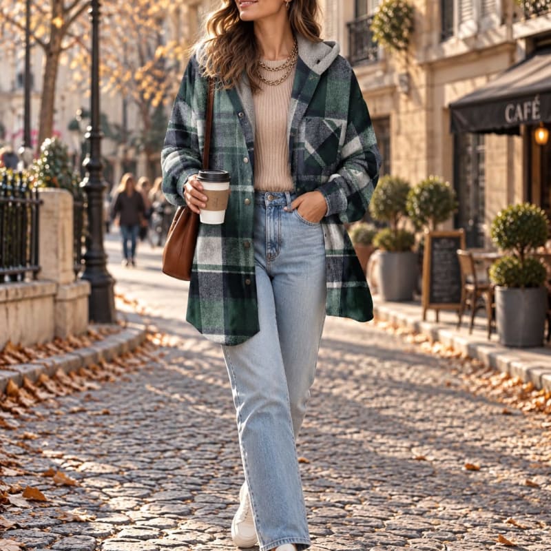 Chelsea Hooded Fleece Lined Plaid Shacket_1