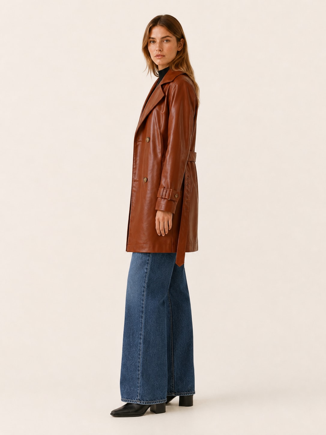 Colette Double Breasted Faux Leather Trench Coat_3