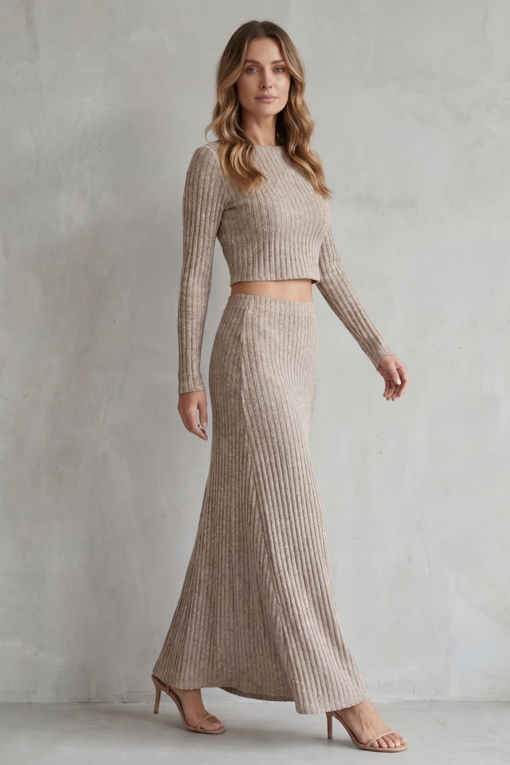 Deanna Ribbed Knit Maxi Skirt Two Piece Set_3