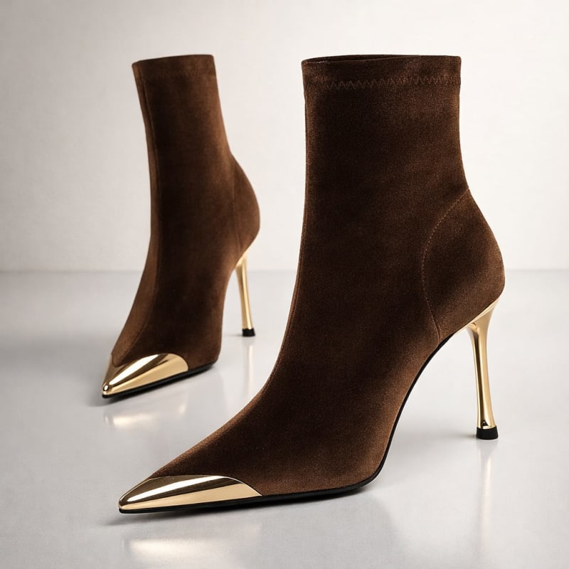 Modesta Gold Toe Cap Stiletto Ankle Boots_1