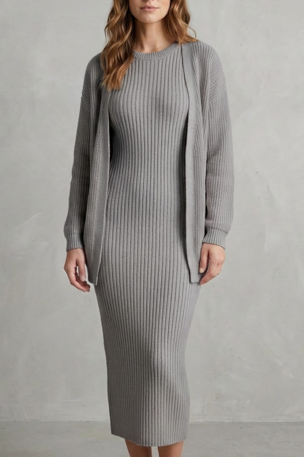 Diana Ribbed Knit Sweater Dress Two Piece Set_11