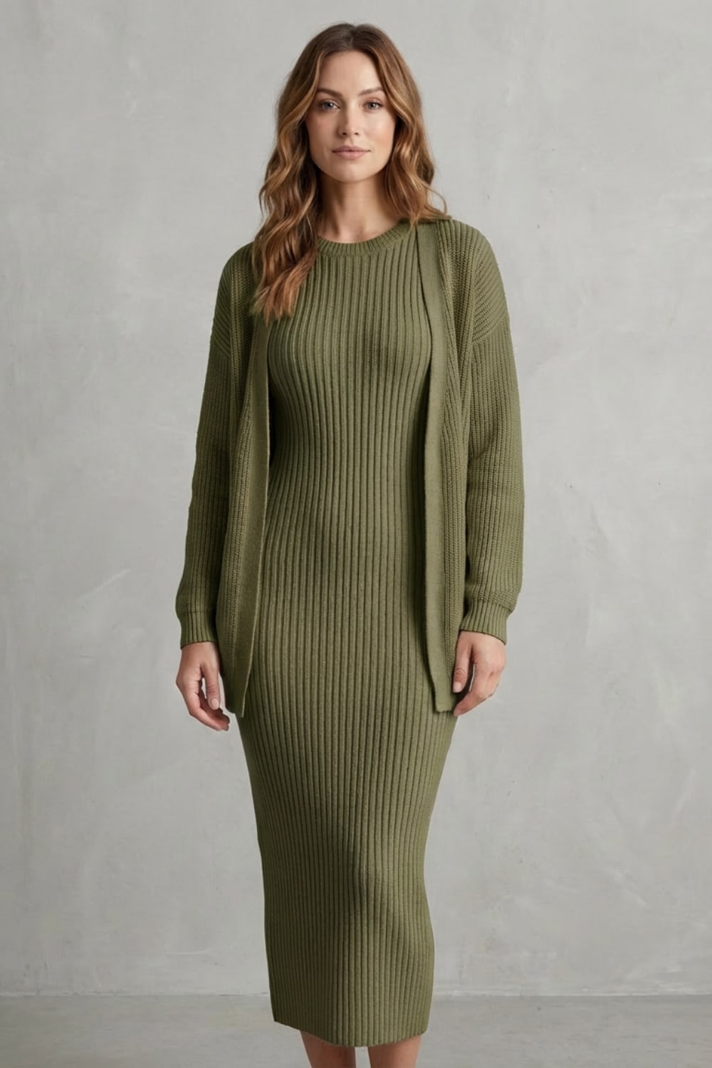 Diana Ribbed Knit Sweater Dress Two Piece Set_16