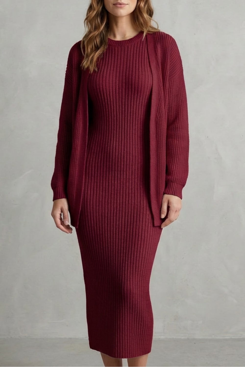 Diana Ribbed Knit Sweater Dress Two Piece Set_19