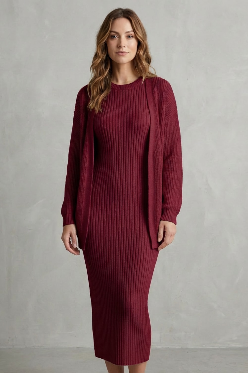 Diana Ribbed Knit Sweater Dress Two Piece Set_20