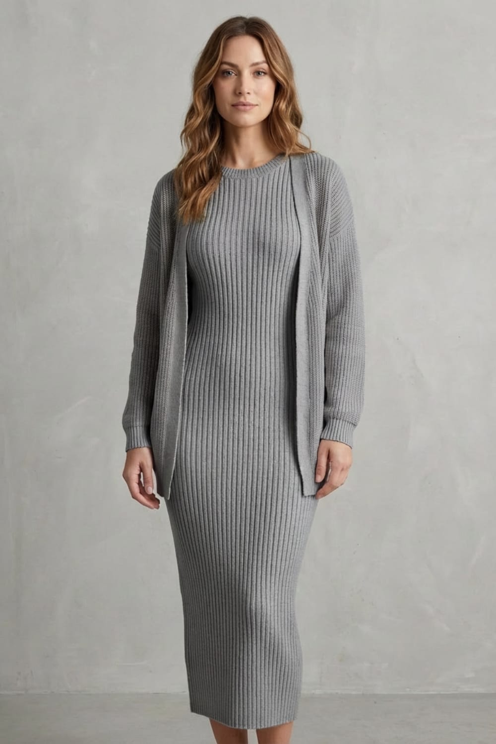 Diana Ribbed Knit Sweater Dress Two Piece Set_26