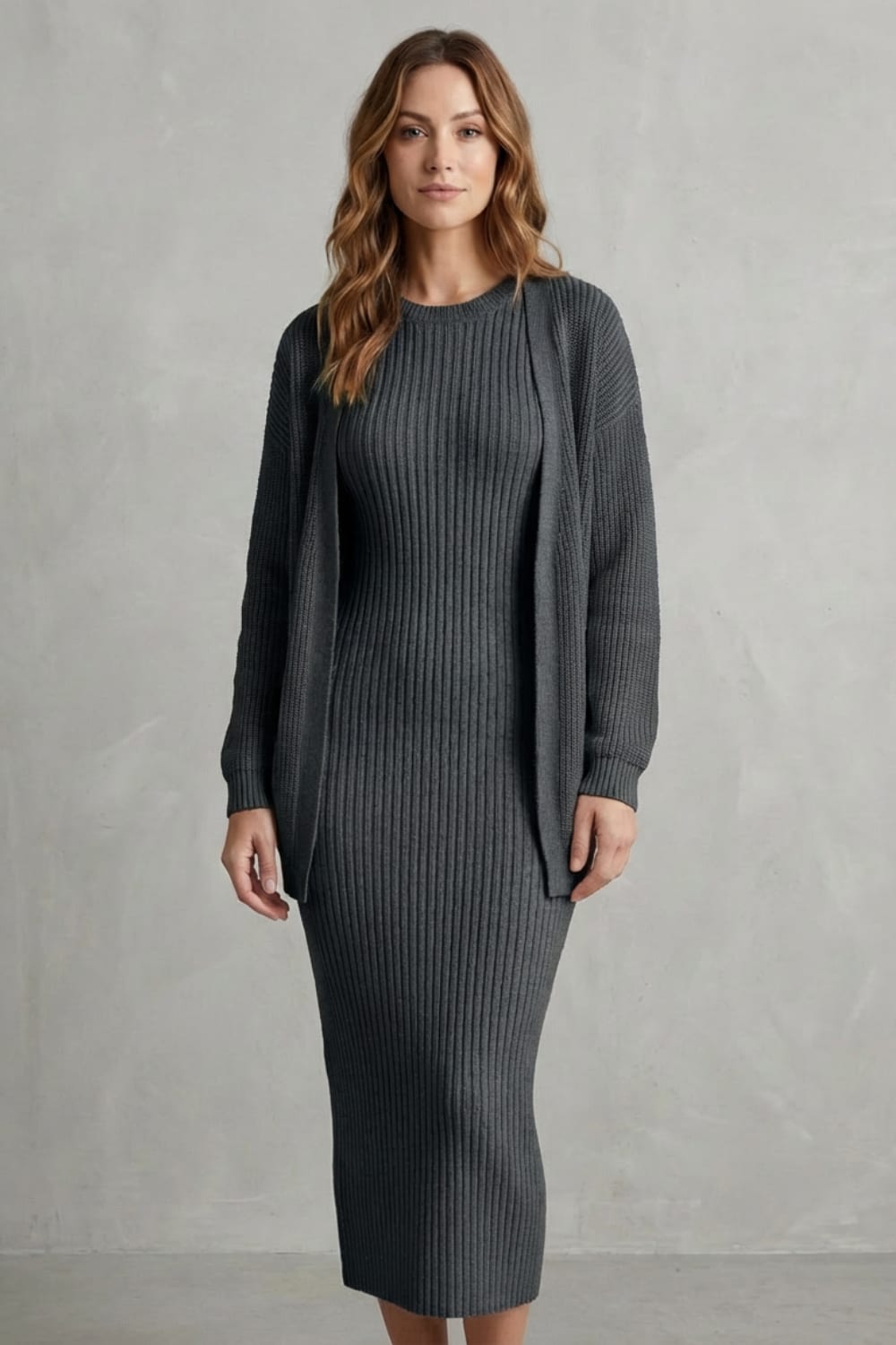 Diana Ribbed Knit Sweater Dress Two Piece Set_28