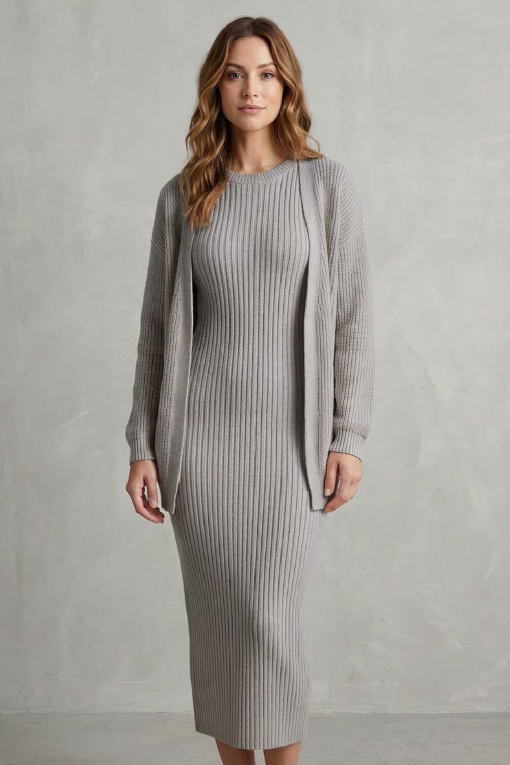 Diana Ribbed Knit Sweater Dress Two Piece Set_30